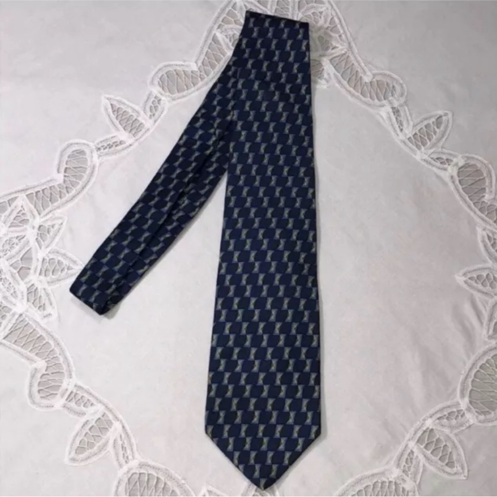 ALFANI 100% Silk Tie Blue Green Geometric Pattern 58” x 4” Office Professional - Picture 4 of 6